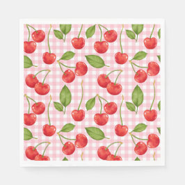 Guardanapo De Papel Pink Gingham Cherry Birthday Napkins
