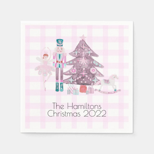 Guardanapo De Papel Pink Gingham Custom Nutcracker (Frente)
