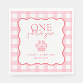 Guardanapo De Papel Pink Gingham One Golden Year Girls First Birthday