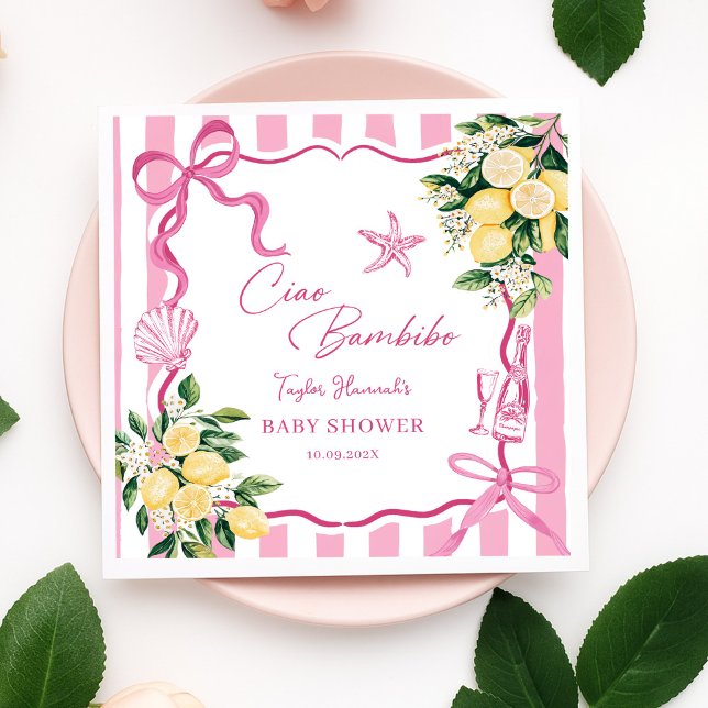 Guardanapo De Papel Pink Girls Lemon Ciao Baby Italian Baby Shower (Criador carregado)