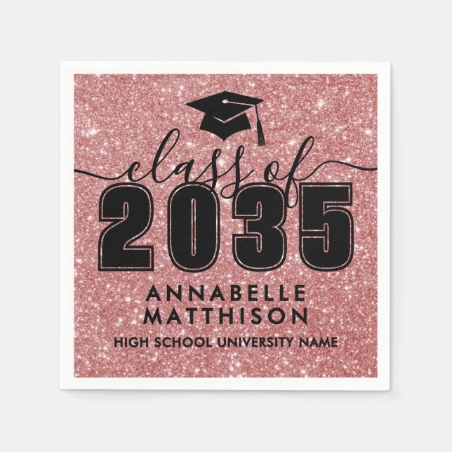 Guardanapo De Papel Pink Glitter Graduation (Frente)