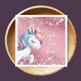 Guardanapo De Papel Pink Glitter Rainbow Unicorn Birthday