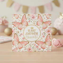 Guardanapo De Papel Pink Gold Butterfly Floral Baby Shower 