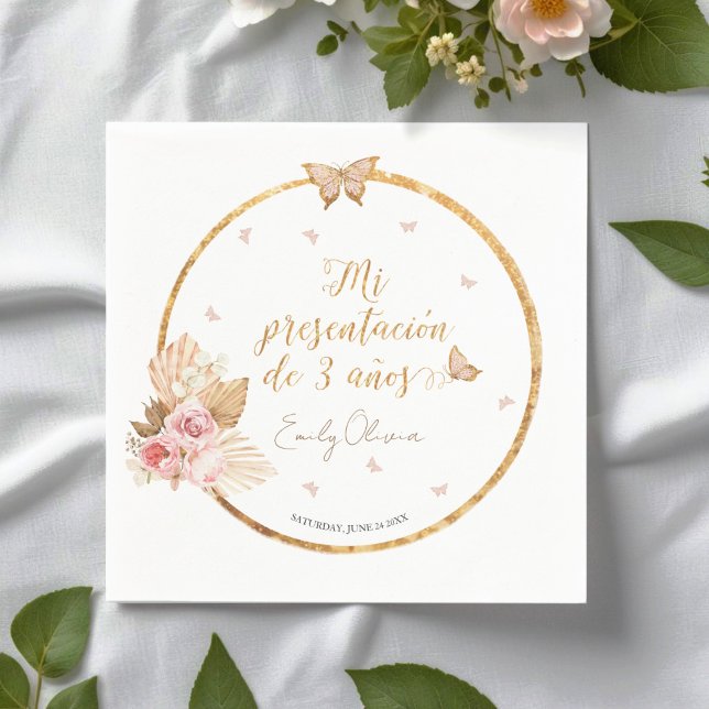 Guardanapo De Papel Pink Gown Girl Mi Presentación de 3 Años espanhol (Criador carregado)