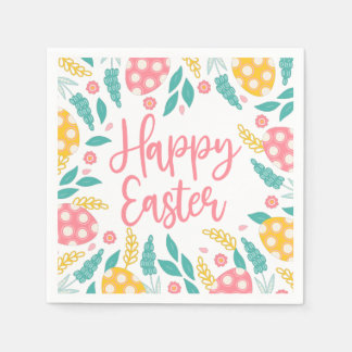 Guardanapo De Papel Pink Happy Easter Foliage