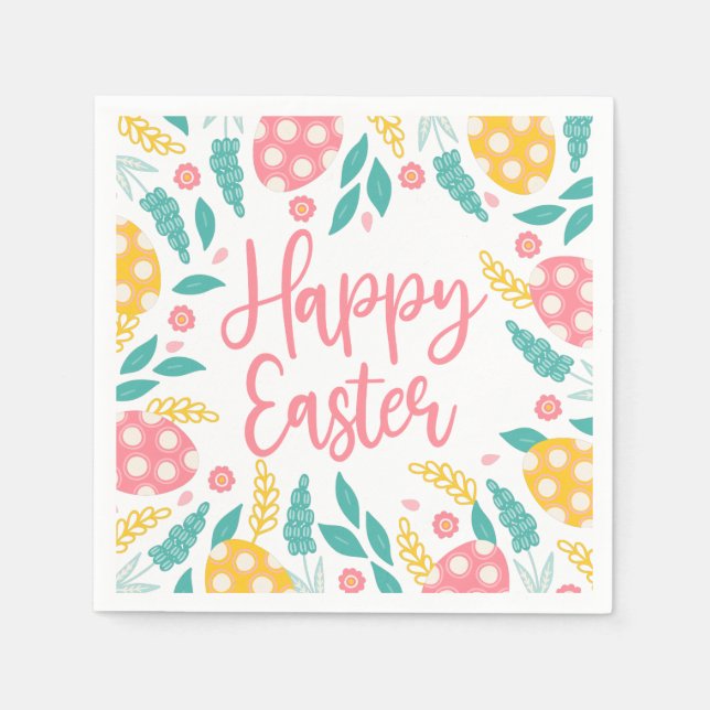Guardanapo De Papel Pink Happy Easter Foliage (Frente)