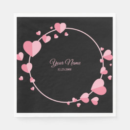 Guardanapo De Papel Pink Heart Black Geometric Wedding Party Elegant