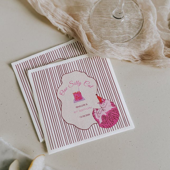 Guardanapo De Papel Pink Kitty Party One Silly Cat 1st Birthday (Criador carregado)