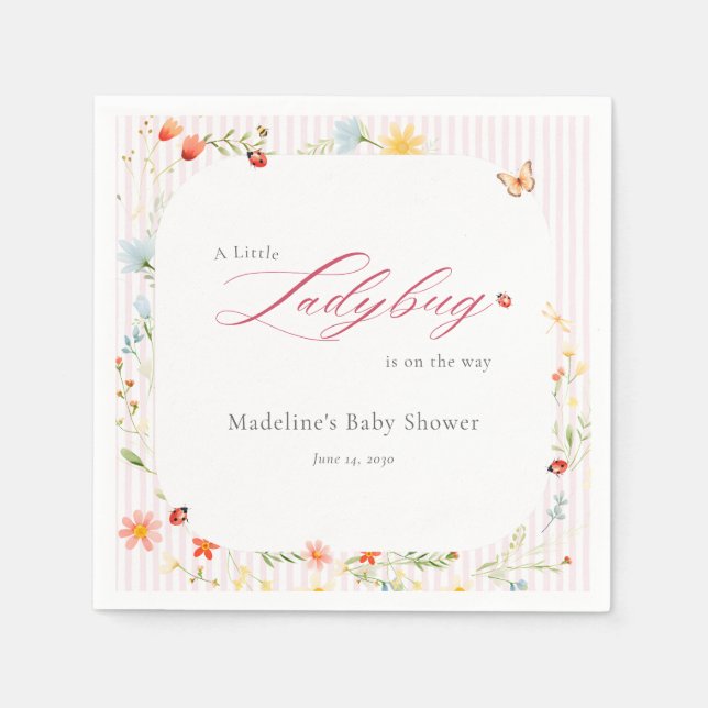 Guardanapo De Papel Pink Ladybug Garden Floral Baby Shower (Frente)