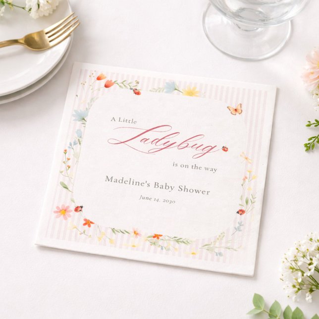 Guardanapo De Papel Pink Ladybug Garden Floral Baby Shower (Criador carregado)