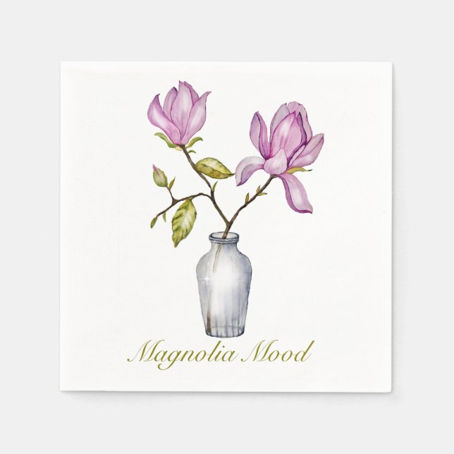 Guardanapo De Papel Pink Magnolia Watercolor Botanical (Frente)