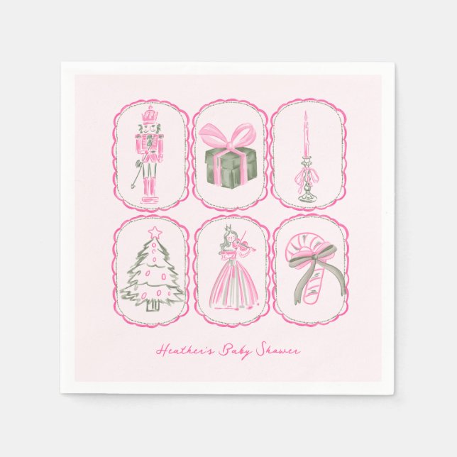 Guardanapo De Papel Pink Nutcracker A Merry Little Baby Shower (Frente)