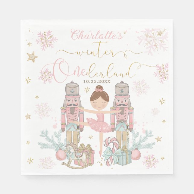Guardanapo De Papel Pink Nutcracker Winter Onederland 1st Birthday (Frente)