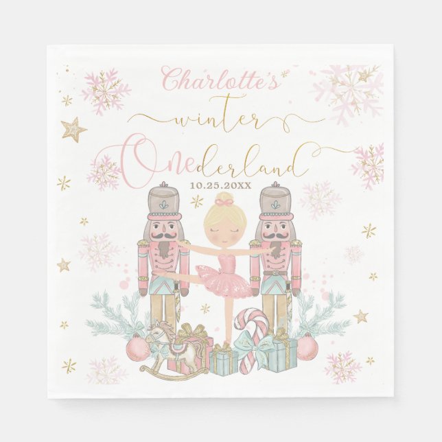 Guardanapo De Papel Pink Nutcracker Winter Onederland 1st Birthday (Frente)