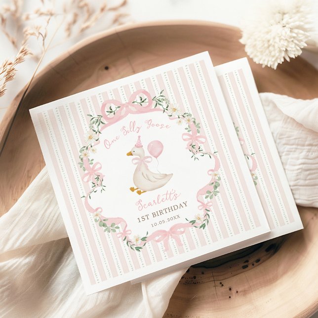 Guardanapo De Papel Pink One Silly Goose Coquette Bow 1st Birthday (Criador carregado)
