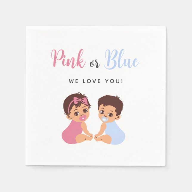Guardanapo De Papel Pink or Blue Cute Baby Pacifier Gender Reveal (Frente)