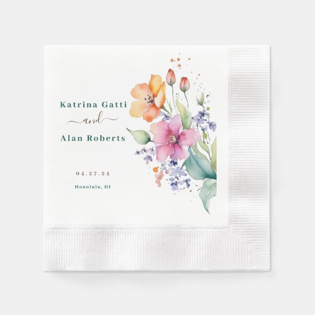 Guardanapo de papel Pink Peach Yellow Blooms (Frente)