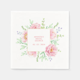 Guardanapo De Papel Pink Peony Watercolor Chá de panela Napkins