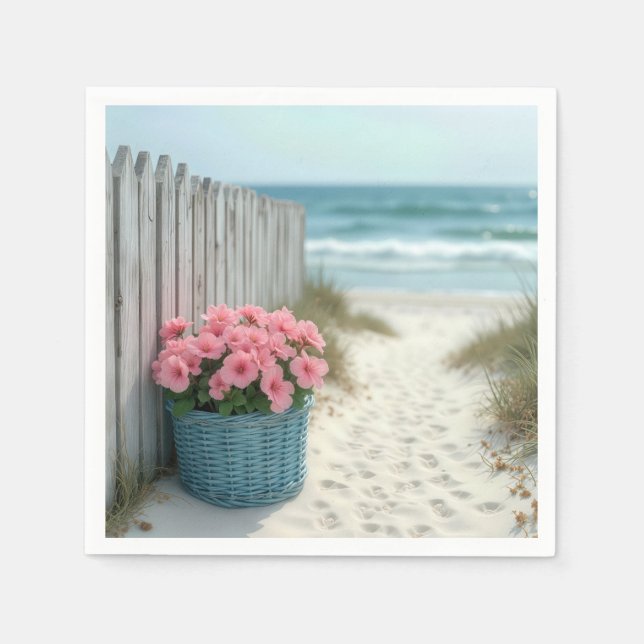 Guardanapo De Papel Pink Petunia Beach Basket (Frente)