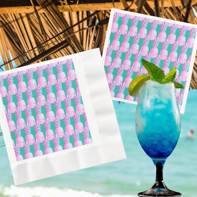Guardanapo De Papel Pink Pineapples Caribbean Blue   (Festive pink pineapple paper napkins!)