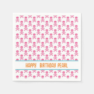 Guardanapo De Papel Pink Pirate Crossbones Moderno Nome de Aniversário