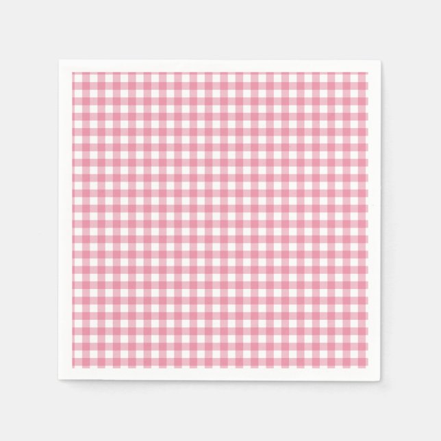 Guardanapo De Papel Pink Plaid Gingham Baby Shower (Frente)
