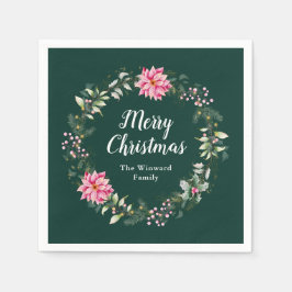 Guardanapo De Papel Pink Poinsettia Wreath Feliz Natal