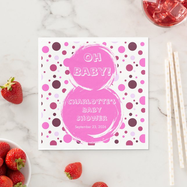 Guardanapo De Papel Pink polka dot baby shower Paper Napkin (Insitu)