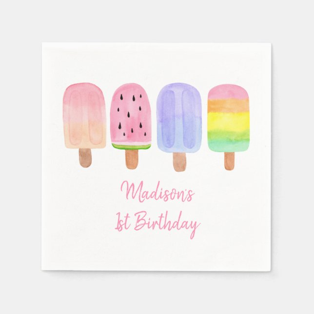 Guardanapo De Papel Pink Popsicle Birthday (Frente)