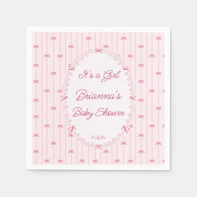 Guardanapo De Papel Pink preppy hand drawn baby shower monogrammed (Frente)