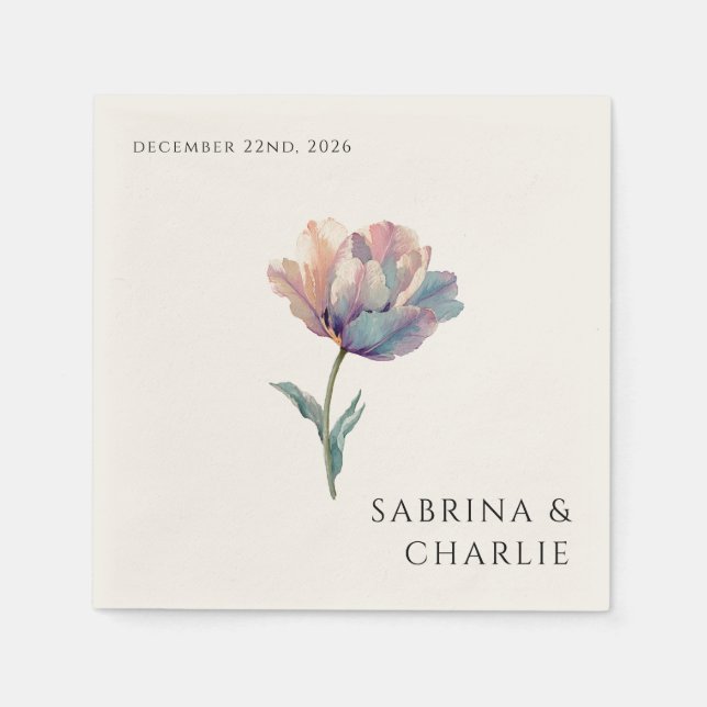 Guardanapo De Papel Pink Purple Tulip Elegant Floral Wedding  (Frente)