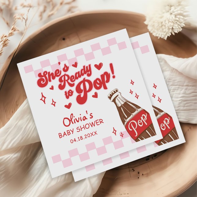 Guardanapo De Papel Pink Red She's Ready to Pop Baby Shower (Criador carregado)