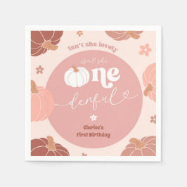 Guardanapo De Papel Pink Retro Pumpkin 1st Birthday Paper Napkin
