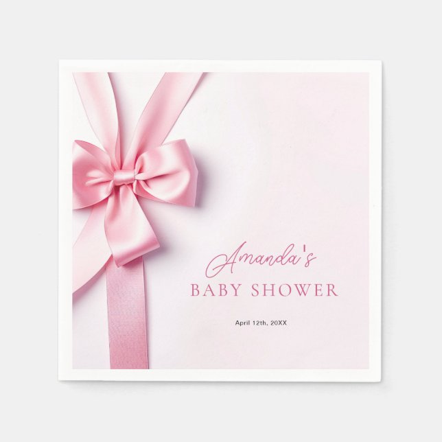Guardanapo De Papel Pink Ribbon Bow Baby Shower (Frente)