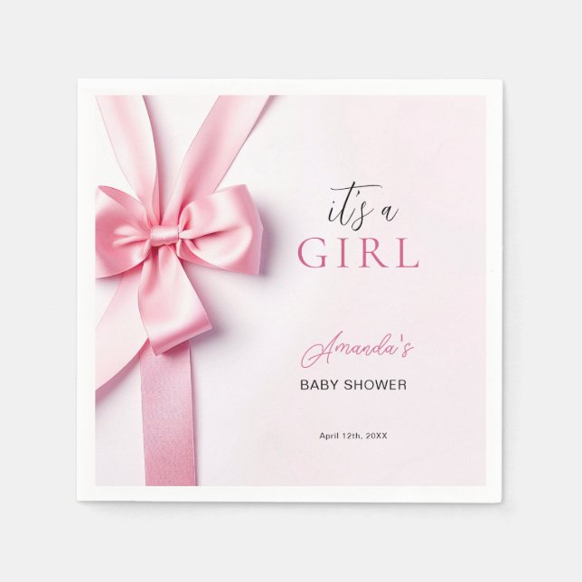Guardanapo De Papel Pink Ribbon Bow Baby Shower It's a Girl (Frente)