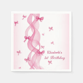Guardanapo De Papel Pink Ribbon Bow Watercolor First Birthday Napkins