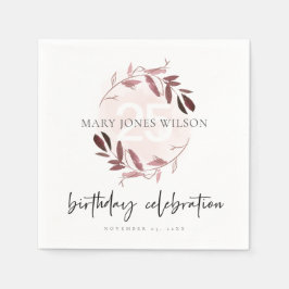 GUARDANAPO DE PAPEL PINK ROPLE FOLIAGE WREATH QUALQUER ANIVERSÁRIO DE