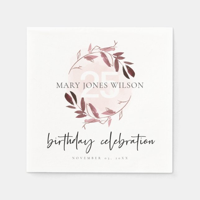 GUARDANAPO DE PAPEL PINK ROPLE FOLIAGE WREATH QUALQUER ANIVERSÁRIO DE  (Frente)