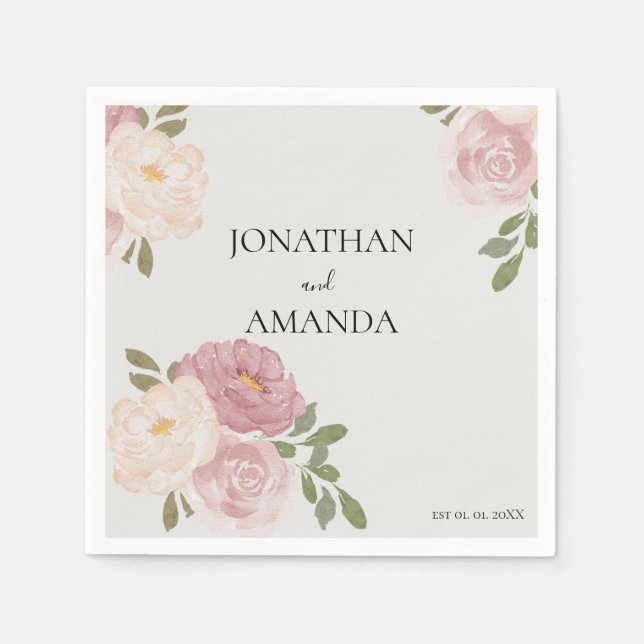 Guardanapo De Papel Pink Rose Wedding Cocktail (Frente)