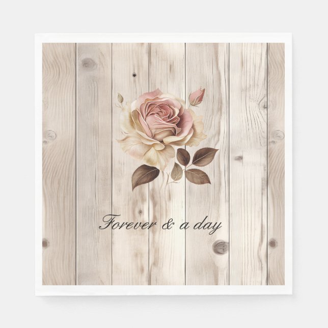 Guardanapo De Papel Pink Roses Cream White Wood Wedding (Frente)