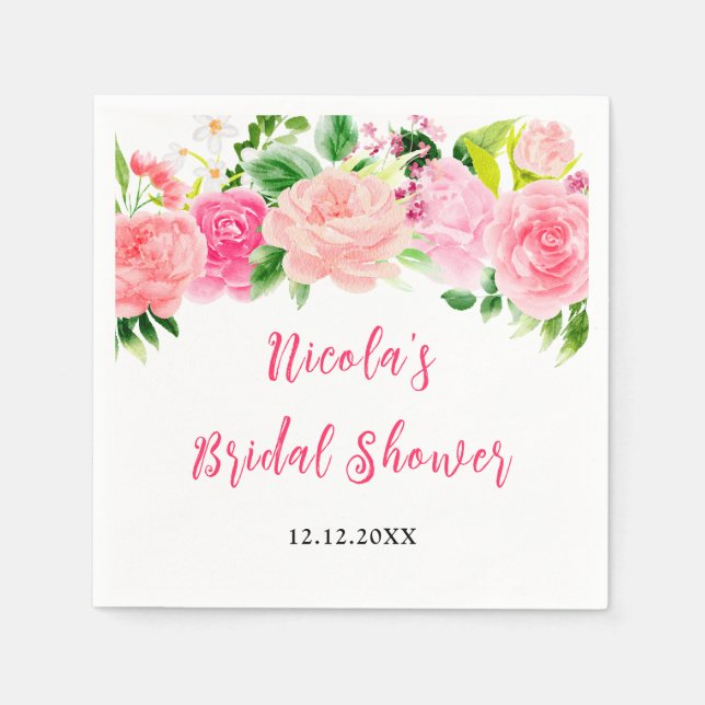 Guardanapo De Papel Pink Roses Floral Bridal Shower (Frente)