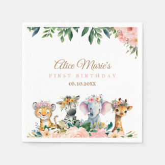 Guardanapo De Papel Pink Safari Theme Birthday Party