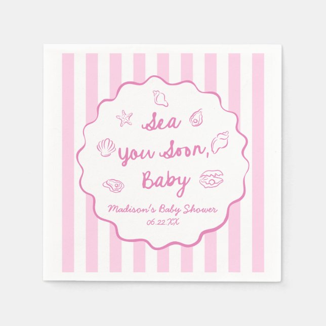 Guardanapo De Papel Pink Sea You Soon Baby Coastal Baby Shower (Frente)