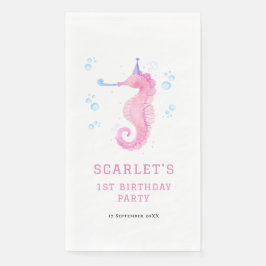 Guardanapo De Papel Pink Seahorse 1st birthday