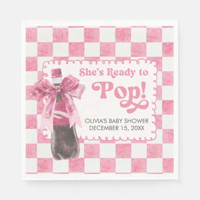 Guardanapo De Papel Pink She's Ready to Pop Baby Shower (Frente)