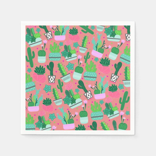 Guardanapo De Papel Pink Southwestern Cactus Pattern Sweet 16 Party (Frente)