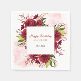 Guardanapo De Papel Pink Splash Burgundy Dahlia Rosa Birthday