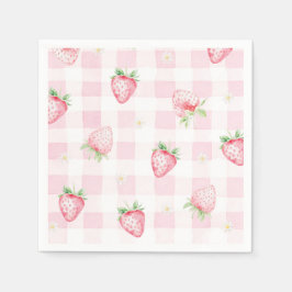 Guardanapo De Papel Pink Strawberries Gingham Berry First 1st Birthday