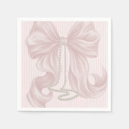 Guardanapo De Papel Pink Striped Bow and Pearl Necklace