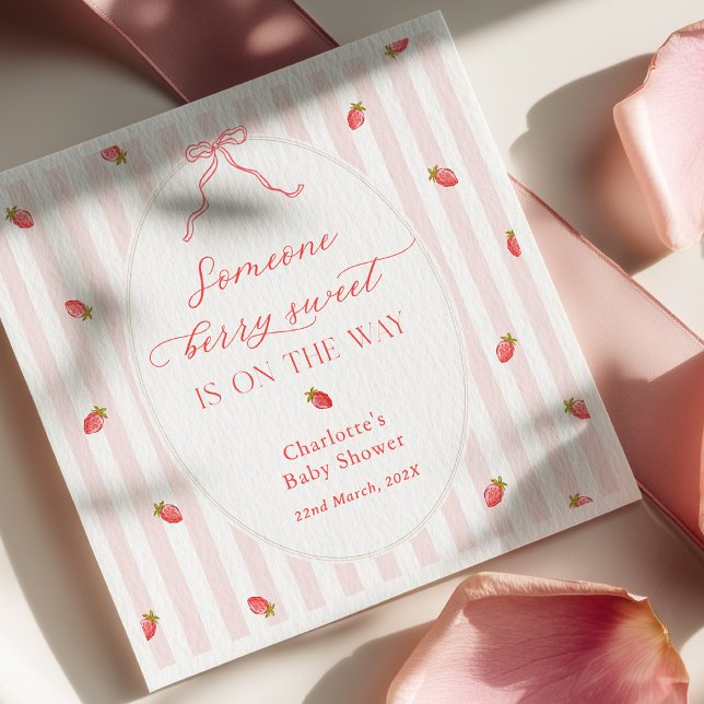 Guardanapo De Papel Pink Stripes Berry Sweet Baby Shower Invitation (Criador carregado)